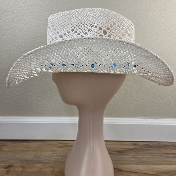 ?NIB White & Turquoise Beaded Straw Cowgirl Hat main image 11